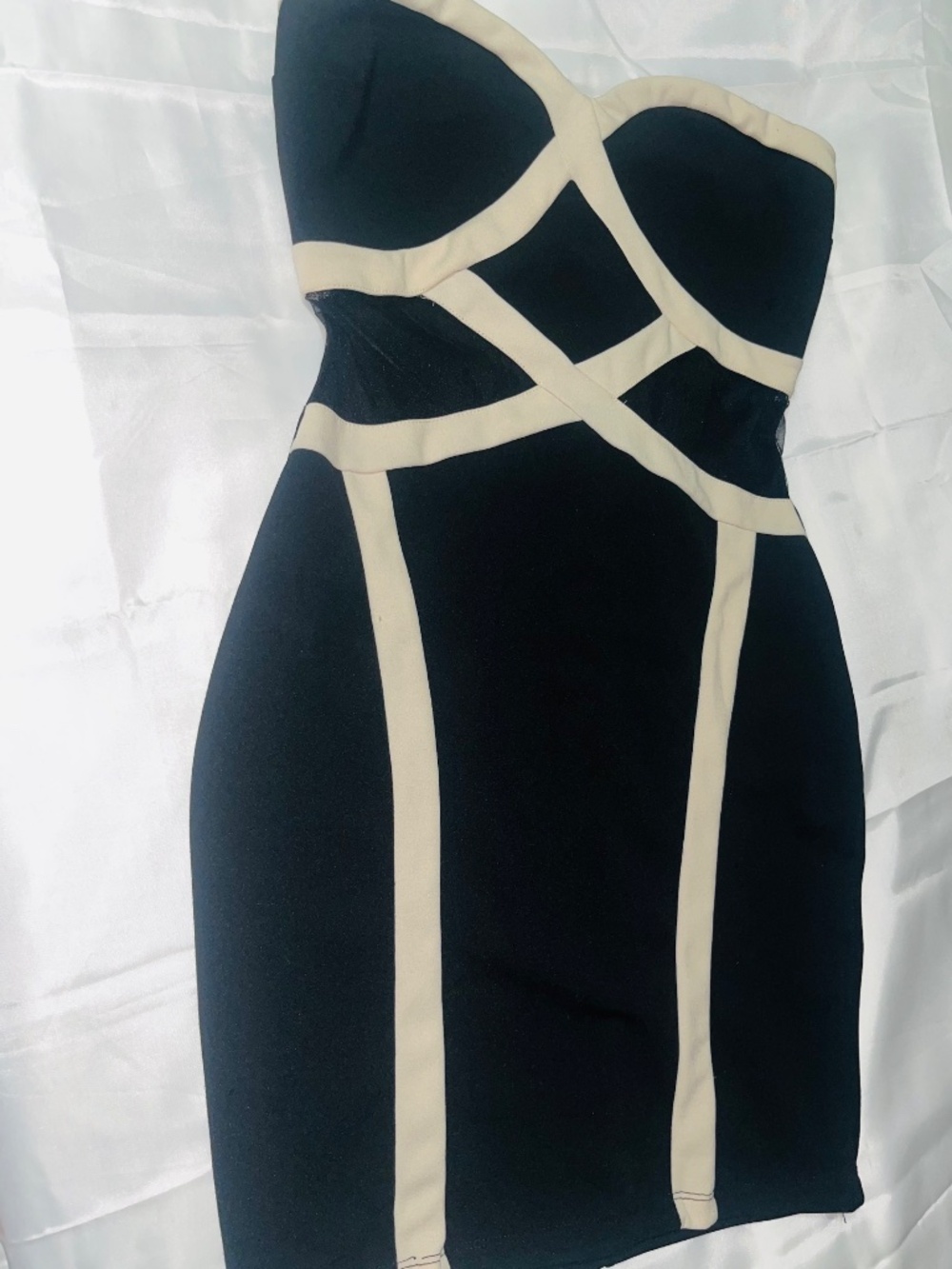 Windsor Womens Black Beige Mesh Strapless Bodycon Mini Dress Polyester Size S - Picture 8 of 13
